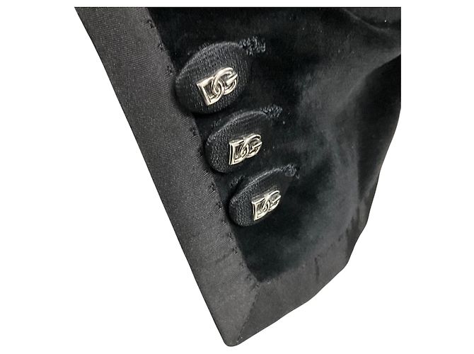 Dolce & Gabbana schwarzer Samt-Blazer mit DG-Logo-Knöpfen - Ansicht 7