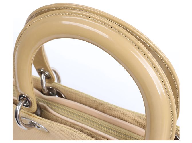 Borsa Christian Dior Lady Dior in pelle x canvas beige - vista 3