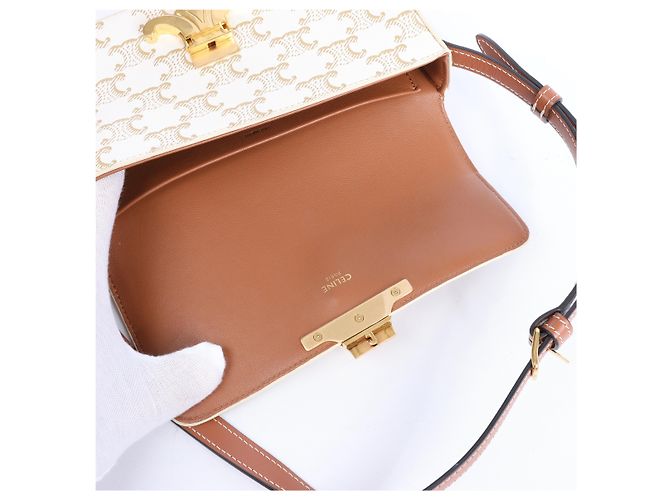Céline Borsa a tracolla Celine Triomphe Claude in PVC e pelle Beige - vista 10