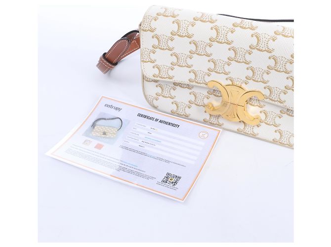Céline Borsa a tracolla Celine Triomphe Claude in PVC e pelle Beige - vista 13