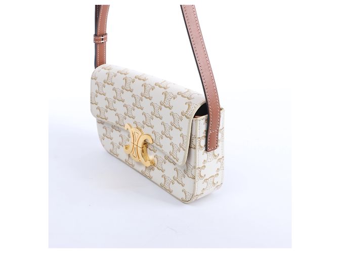 Céline Borsa a tracolla Celine Triomphe Claude in PVC e pelle Beige - vista 2