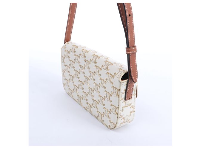 Céline Borsa a tracolla Celine Triomphe Claude in PVC e pelle Beige - vista 4