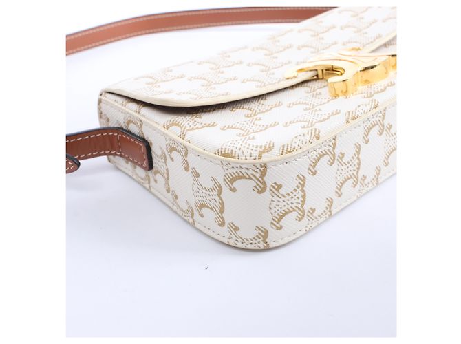 Céline Borsa a tracolla Celine Triomphe Claude in PVC e pelle Beige - vista 8