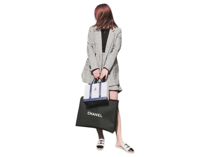 Chanel Mules Espadrilles in Pelle Nero e Bianco CC - vista 7