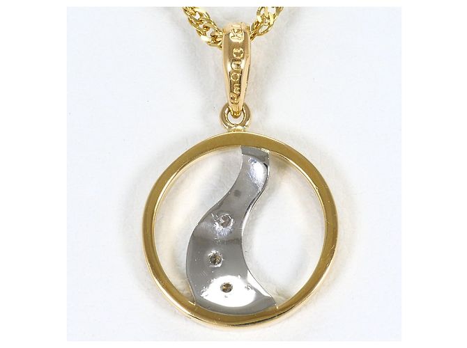 Autre Marque Collana con pendente in oro giallo 18K e platino con diamante D'oro - vista 3