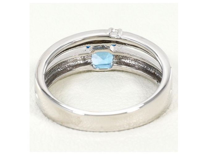 Autre Marque Anello a fascia in oro bianco con topazio blu e diamante D'oro - vista 3