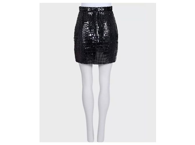 Mini saia de croco preta Saint Laurent - Tamanho 38 Usada - vista 3