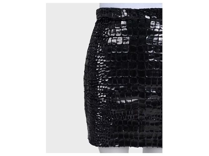 Mini saia de croco preta Saint Laurent - Tamanho 38 Usada - vista 4