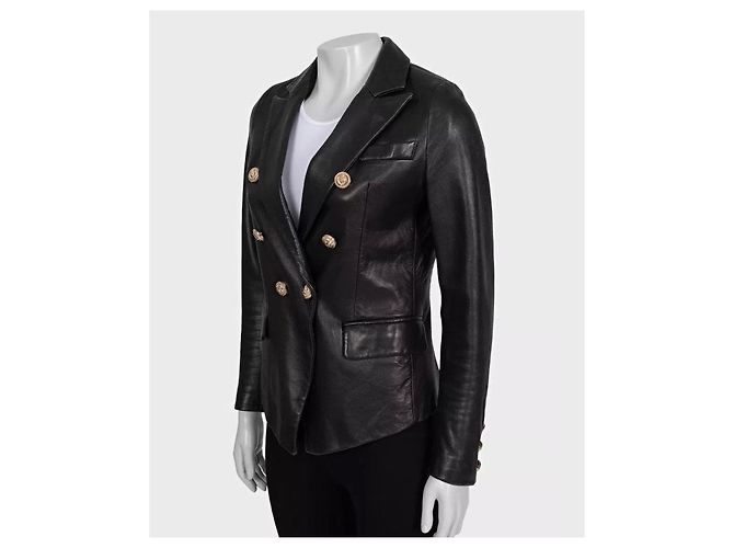 Balmain Black Leather Double-Breasted Jacket Sz.40 Pre-owned - view 2