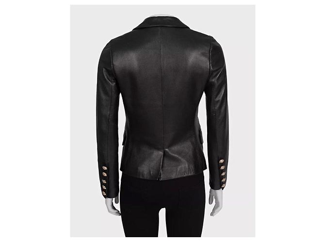 Balmain Black Leather Double-Breasted Jacket Sz.40 Pre-owned - view 3
