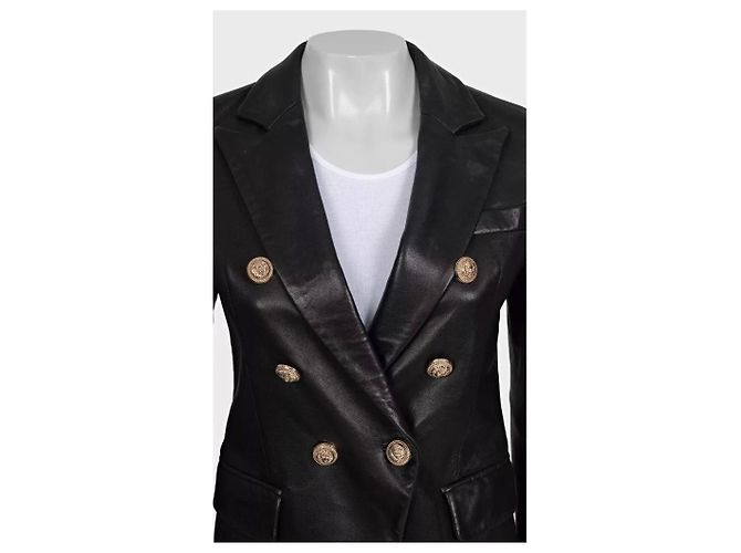 Balmain Black Leather Double-Breasted Jacket Sz.40 Pre-owned - view 4