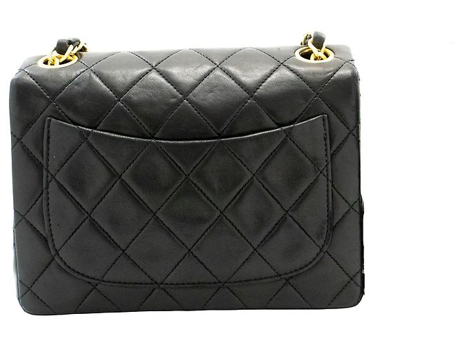 Chanel Vintage Square Classic Flap Quilted Lambskin Small Nero - vista 2