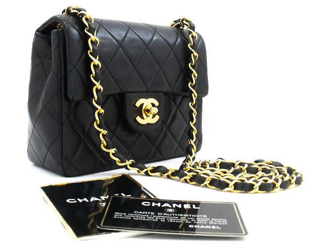 Chanel Vintage Square Classic Flap Quilted Lambskin Small Nero - vista 3