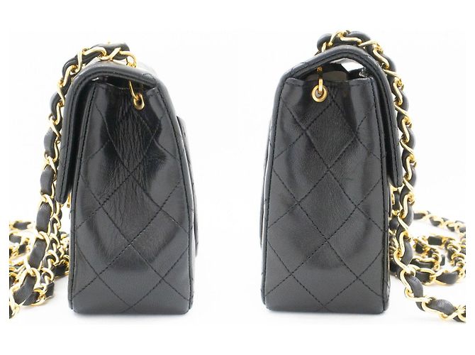 Chanel Vintage Square Classic Flap Quilted Lambskin Small Nero - vista 5