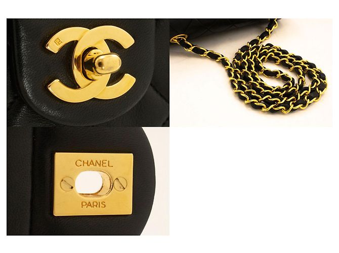 Chanel Vintage Square Classic Flap Quilted Lambskin Small Nero - vista 7