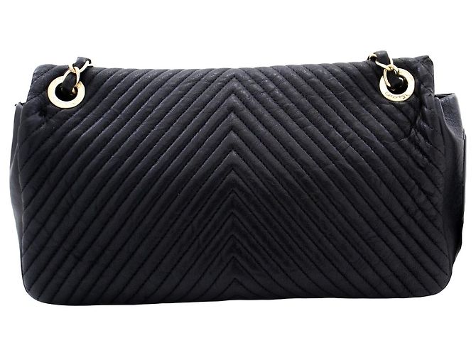 Chanel Classic Single Flap Chevron Lambskin Medium Nero - vista 2