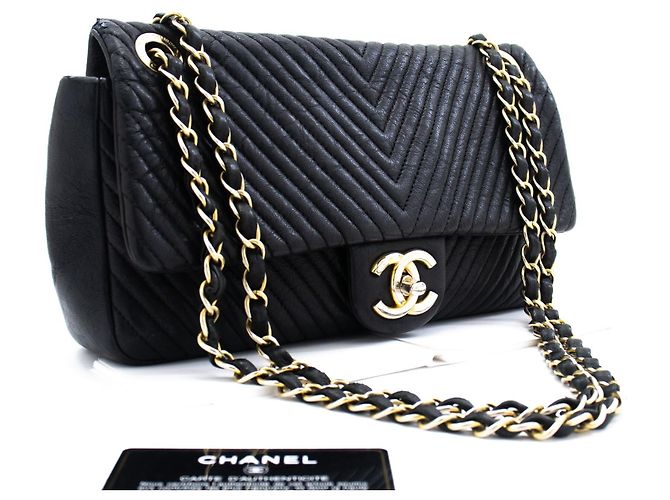 Chanel Classic Single Flap Chevron Lambskin Medium Nero - vista 3