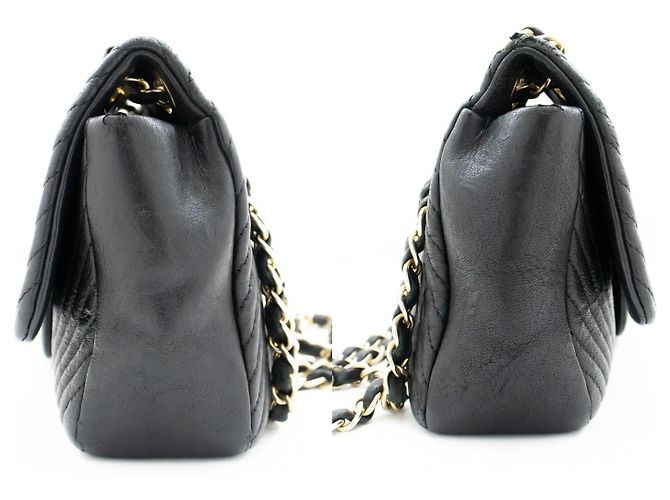 Chanel Classic Single Flap Chevron Lambskin Medium Nero - vista 5