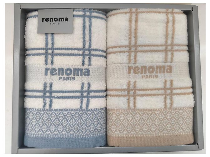 Autre Marque Set de 2 serviettes pour les mains Renoma Paris Blanc Bleu Marron clair - vue 2