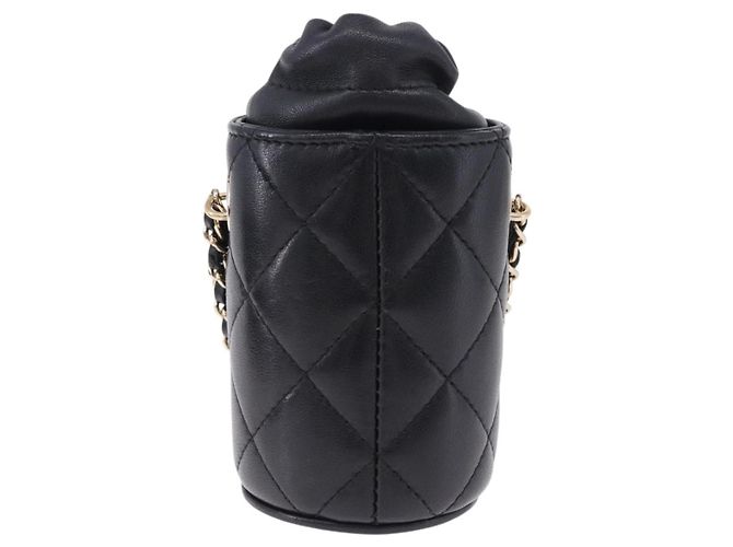 Chanel Drawstring Bucket with Chain Quilted Lambskin Mini Nero - vista 2