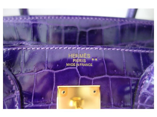 Hermès Birkin 30 Handtasche aus violettem Krokodilleder Lila - Ansicht 12