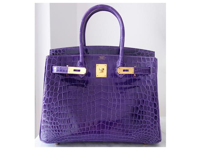 Hermès Birkin 30 Handtasche aus violettem Krokodilleder Lila - Ansicht 3