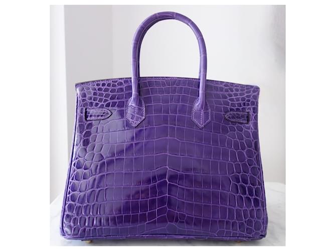 Hermès Birkin 30 Handtasche aus violettem Krokodilleder Lila - Ansicht 4