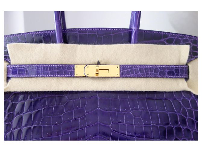Hermès Birkin 30 Handtasche aus violettem Krokodilleder Lila - Ansicht 5