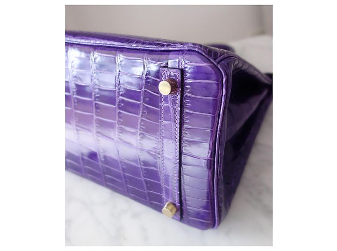 Hermès Birkin 30 Handtasche aus violettem Krokodilleder Lila - Ansicht 6