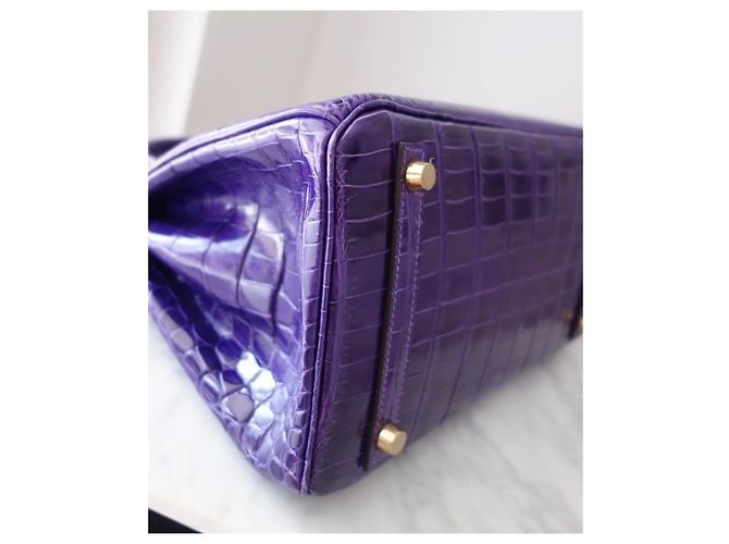 Hermès Birkin 30 Handtasche aus violettem Krokodilleder Lila - Ansicht 7