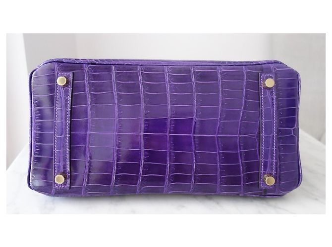 Hermès Birkin 30 Handtasche aus violettem Krokodilleder Lila - Ansicht 8