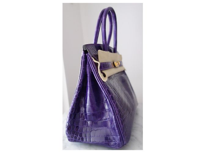 Hermès Birkin 30 Handtasche aus violettem Krokodilleder Lila - Ansicht 9