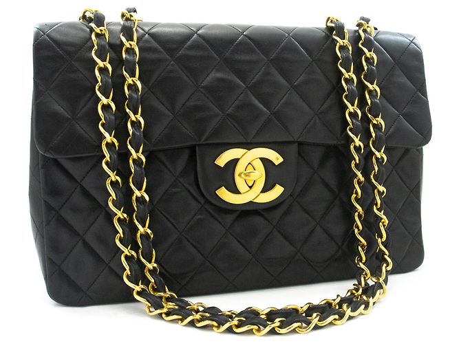 Bolsa de Ombro CHANEL Classic Large 13" Flap Chain em pele de cordeiro preta Preto - vista 2