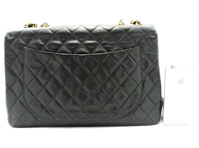Bolsa de Ombro CHANEL Classic Large 13" Flap Chain em pele de cordeiro preta Preto - vista 3