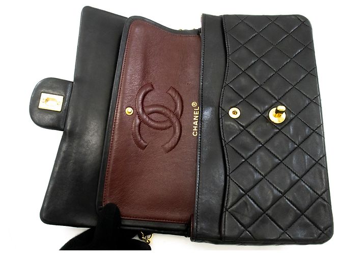 CHANEL Classic Double Flap 10" Borsa a tracolla con catena in pelle d'agnello nera Nero - vista 11
