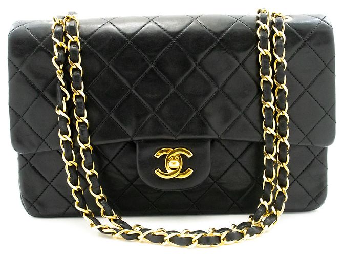 CHANEL Classic Double Flap 10" Borsa a tracolla con catena in pelle d'agnello nera Nero - vista 2