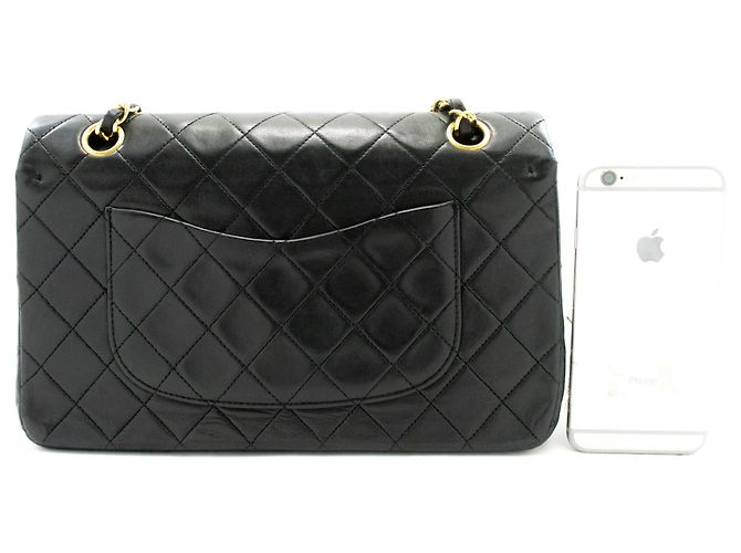 CHANEL Classic Double Flap 10" Borsa a tracolla con catena in pelle d'agnello nera Nero - vista 3