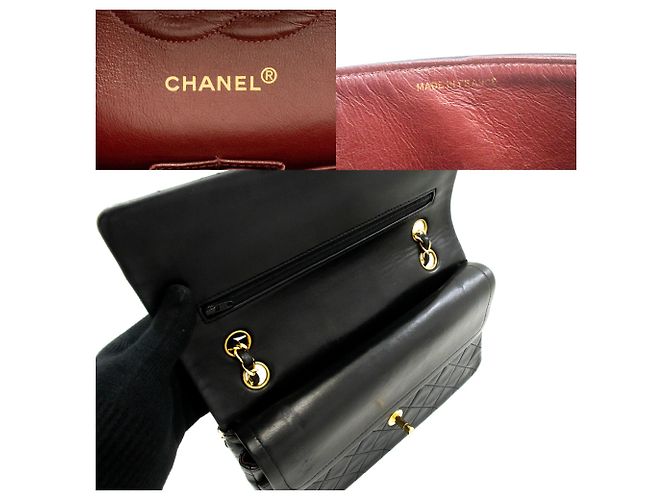 CHANEL Classic Double Flap 10" Borsa a tracolla con catena in pelle d'agnello nera Nero - vista 8