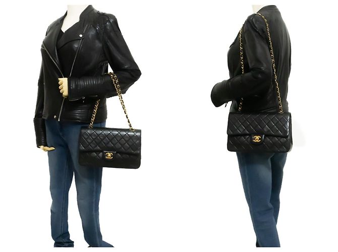 Borsa a tracolla con catena CHANEL Classic Double Flap 10" in pelle di agnello nera Nero - vista 12