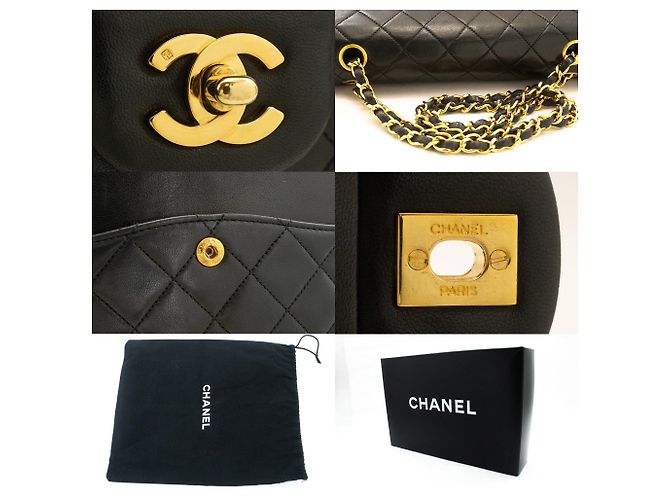 Borsa a tracolla con catena CHANEL Classic Double Flap 10" in pelle di agnello nera Nero - vista 7