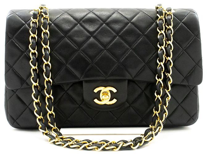 CHANEL Classic Double Flap 10" Borsa a tracolla con catena in pelle d'agnello nera Nero - vista 2