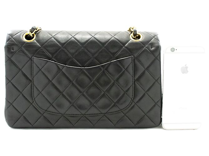 CHANEL Classic Double Flap 10" Borsa a tracolla con catena in pelle d'agnello nera Nero - vista 3