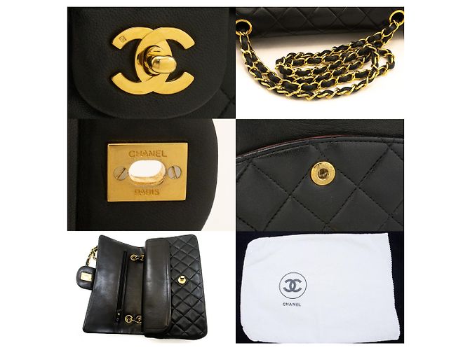 CHANEL Classic Double Flap 10" Borsa a tracolla con catena in pelle d'agnello nera Nero - vista 7
