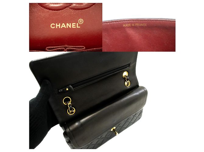 CHANEL Classic Double Flap 10" Borsa a tracolla con catena in pelle d'agnello nera Nero - vista 8
