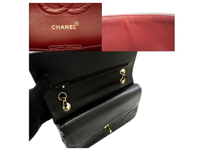 Bolsa de Ombro CHANEL Classic Double Flap 10" em pele de cordeiro preta Preto - vista 8