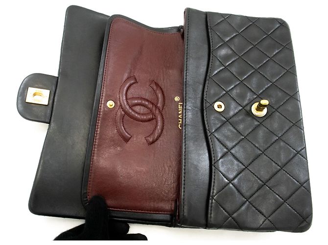 Borsa a tracolla con catena CHANEL Classic Double Flap 10" in pelle di agnello nera Nero - vista 11