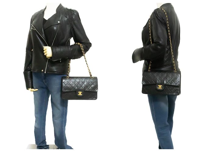 Borsa a tracolla con catena CHANEL Classic Double Flap 10" in pelle di agnello nera Nero - vista 12