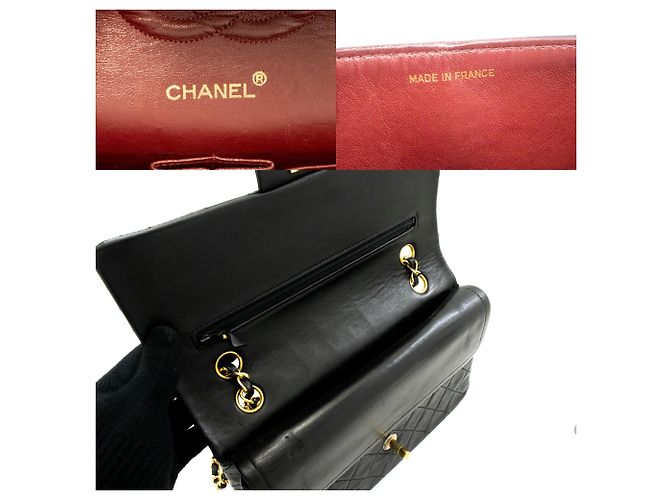 Borsa a tracolla con catena CHANEL Classic Double Flap 10" in pelle di agnello nera Nero - vista 8