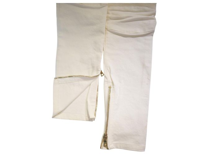 Balmain Jeans Moto Biker Off-White Blanco - vista 11