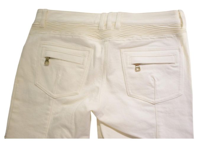 Balmain Jeans Moto Biker Off-White Blanco - vista 12